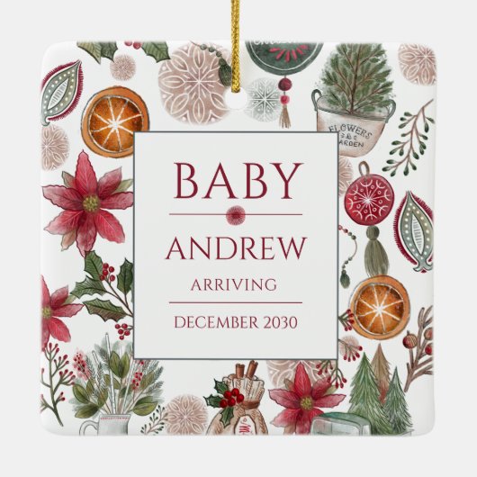 Holiday Baby Announcement Keepsake Christmas  Keramisch Ornament (Achterkant)