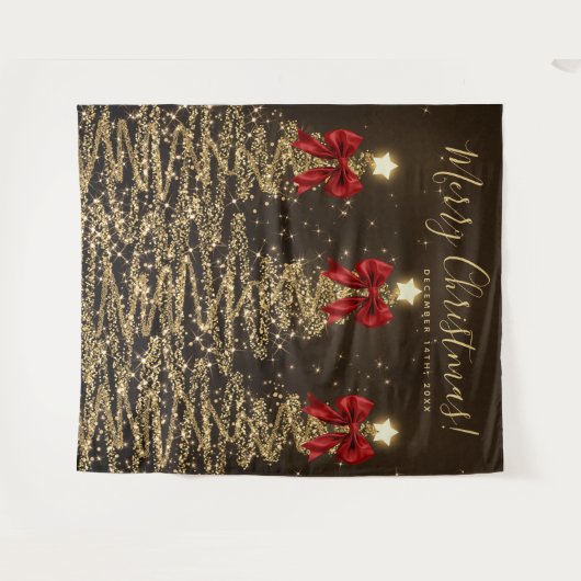 Holiday Backdrop Gold Christmas Trees w/ Red Bows Wandkleed (Voorkant (horizontaal))