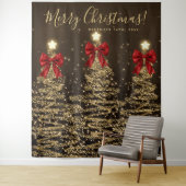 Holiday Backdrop Gold Christmas Trees w/ Red Bows Wandkleed (In situ)