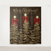 Holiday Backdrop Gold Christmas Trees w/ Red Bows Wandkleed (Voorkant)