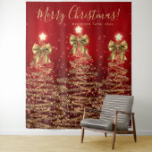 Holiday Backdrop Gold Red Christmas Trees w/ Bows Wandkleed (In situ)