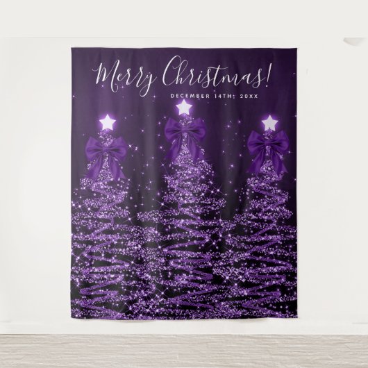 Holiday Backdrop Purple Christmas Trees Bows Wandkleed (Voorkant)
