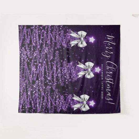 Holiday Backdrop Purple Christmas Trees Silver  Wandkleed (Voorkant (horizontaal))