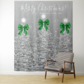 Holiday Backdrop Silver Christmas Trees Green Bows Wandkleed (In situ)