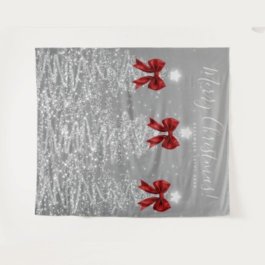 Holiday Backdrop Silver Christmas Trees Red Bows Wandkleed (Voorkant (horizontaal))