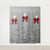 Holiday Backdrop Silver Christmas Trees Red Bows Wandkleed (Voorkant)
