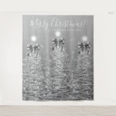 Holiday Backdrop Silver Christmas Trees w/ Bows Wandkleed (Voorkant)