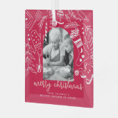 Holiday Baking Red Hand Drawn Christmas Photo Glas Ornament (Voorkant links)