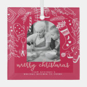 Holiday Baking Red Hand Drawn Christmas Photo Glas Ornament (Voorkant)