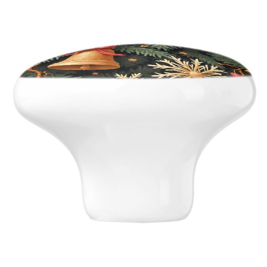 Holiday Bells, Decorative Christmas Pattern, Keramische Knop (Zijkant)