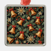 Holiday Bells, Decorative Christmas Pattern, Metalen Ornament (Voorkant)
