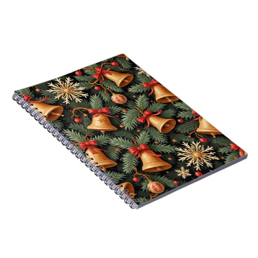 Holiday Bells, Decorative Christmas Pattern, Notitieboek (Rechterzijde)