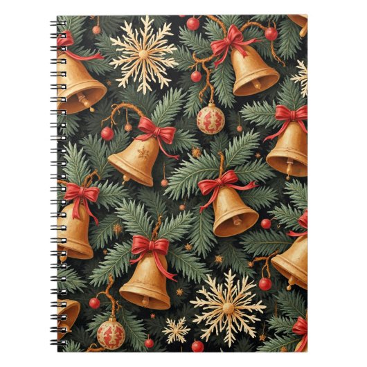Holiday Bells, Decorative Christmas Pattern, Notitieboek (Voorkant)