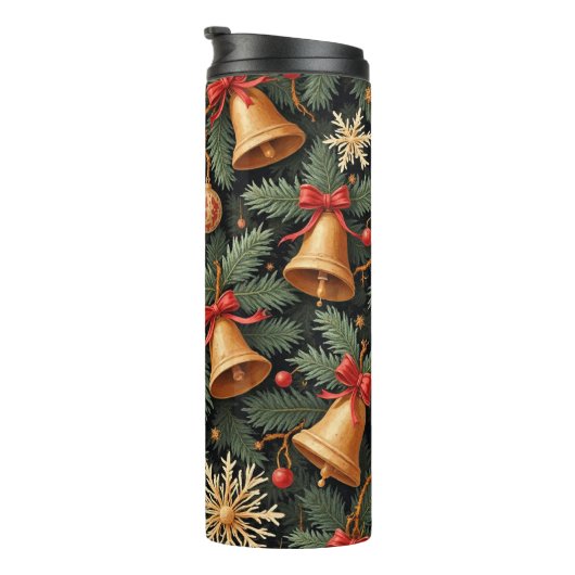 Holiday Bells, Decorative Christmas Pattern, Thermosbeker (Geroteerd rechts)