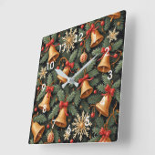 Holiday Bells, Decorative Christmas Pattern, Vierkante Klok (Hoek)