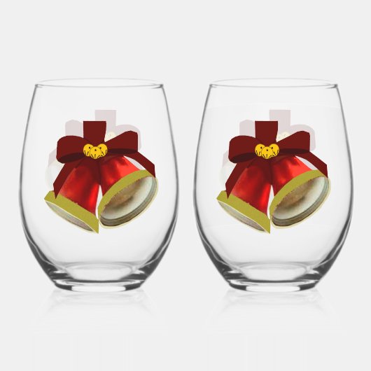 Holiday Bells Stemless Wine Glass Set Wijnglas Zonder Voet (Voorkant)