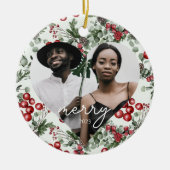 Holiday Berries en Greenery Heart Foto Keramisch Ornament (Voorkant)