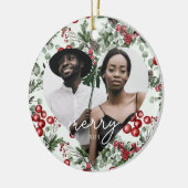 Holiday Berries en Greenery Heart Foto Keramisch Ornament (Links)