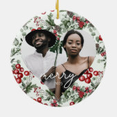 Holiday Berries en Greenery Heart Foto Keramisch Ornament (Achterkant)
