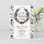 Holiday Berries | Pine Wreath 40th Birthday Party Kaart (Staand voorkant)