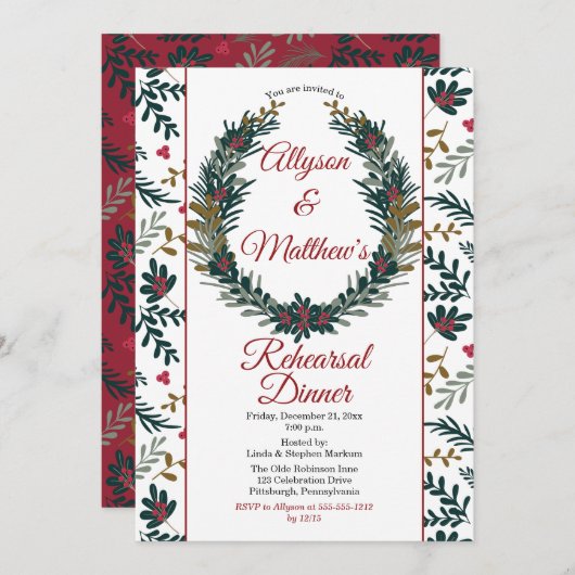 Holiday Berries Pine Wreatsal Dinner Kaart (Voorkant / Achterkant)