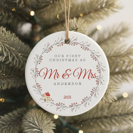 Holiday Berry Branch Christmas Newlyweds Keramisch Ornament