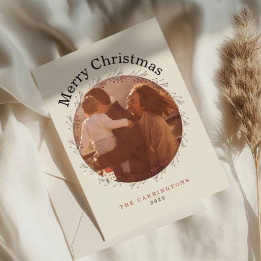 Holiday Berry Branch Christmas Photo Holiday Card Feestdagenkaart