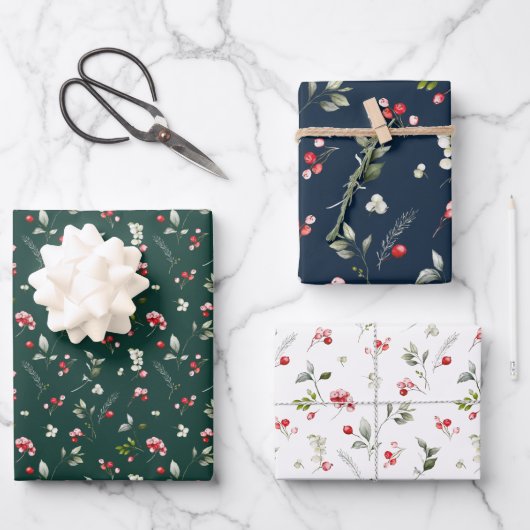Holiday Berry & Branch Christmas Wrapping Paper (Voorkant)