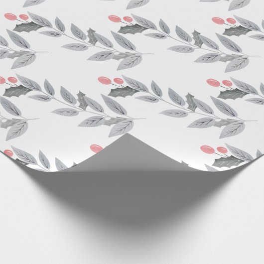 Holiday Berry Leaf Branch Cadeaupapier (Hoek)