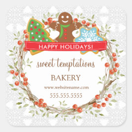 Holiday Berry Wreate Kerstkoekje Square Stick Vierkante Sticker