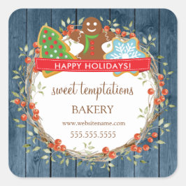 Holiday Berry Wreath Kerstkoekje Vierkante Sticker