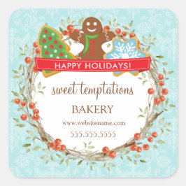 Holiday Berry Wreath Kerstkoekje Vierkante Sticker