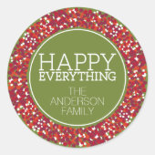 Holiday Berry Wreath met Happy Alles Ronde Sticker (Voorkant)
