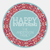 Holiday Berry Wreath met Happy Alles Ronde Sticker (Voorkant)