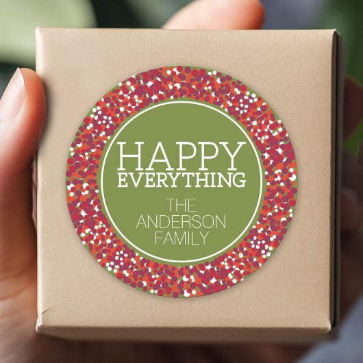 Holiday Berry Wreath met Happy Alles Ronde Sticker