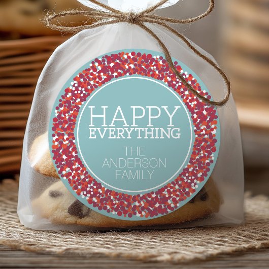 Holiday Berry Wreath met Happy Alles Ronde Sticker