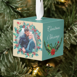 Holiday Berry Wreath Poinsettia Photo Template Ornament