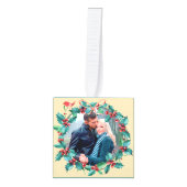 Holiday Berry Wreath Poinsettia Photo Template Ornament (Voorkant)