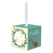 Holiday Berry Wreath Poinsettia Photo Template Ornament (Achter hoekig)