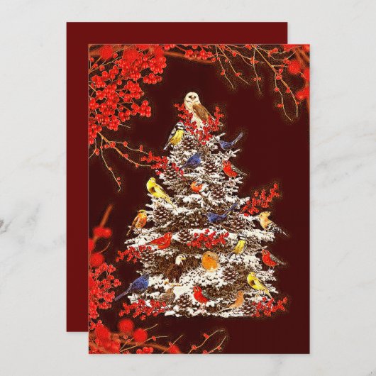 Holiday Bird Tree Feestdagenkaart (Voorkant / Achterkant)