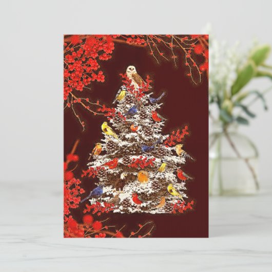 Holiday Bird Tree Feestdagenkaart (Staand voorkant)