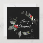 Holiday Black Waterverf Holly kerstkaart Kaart (Voorkant)