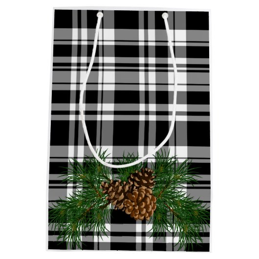 Holiday Black White Pset met details over pine-con Medium Cadeauzakje (Achterkant)