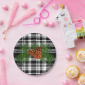 Holiday Black White Pset met details over pine-con Papieren Bordje (Feest)