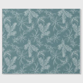 Holiday Blauwgroen Floral Pattern Holly Mistletoe  Cadeaupapier (Vlak)