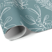 Holiday Blauwgroen Floral Pattern Holly Mistletoe  Cadeaupapier (Rol Hoek)