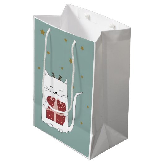Holiday Blessings Cat Christmas Gift Bags Medium Cadeauzakje (Voorkant Gekanteld)