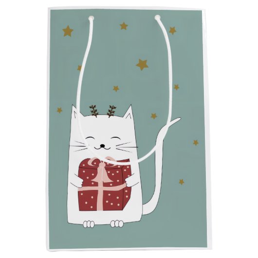 Holiday Blessings Cat Christmas Gift Bags Medium Cadeauzakje (Voorkant)