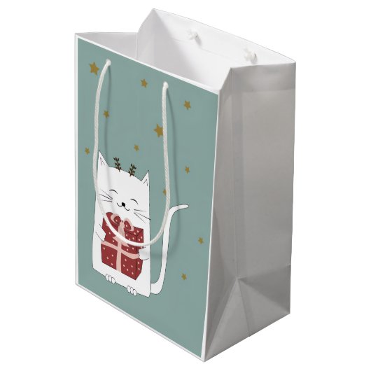 Holiday Blessings Cat Christmas Gift Bags Medium Cadeauzakje (Achterkant Gekanteld)