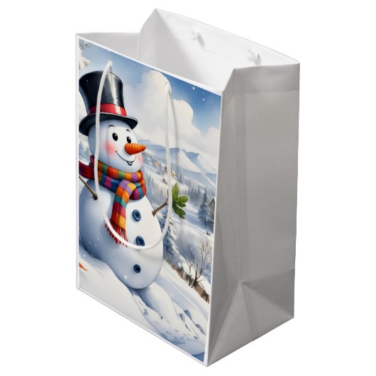 Holiday Blessings Snowman Christmas Gift Bags Medium Cadeauzakje (Achterkant Gekanteld)